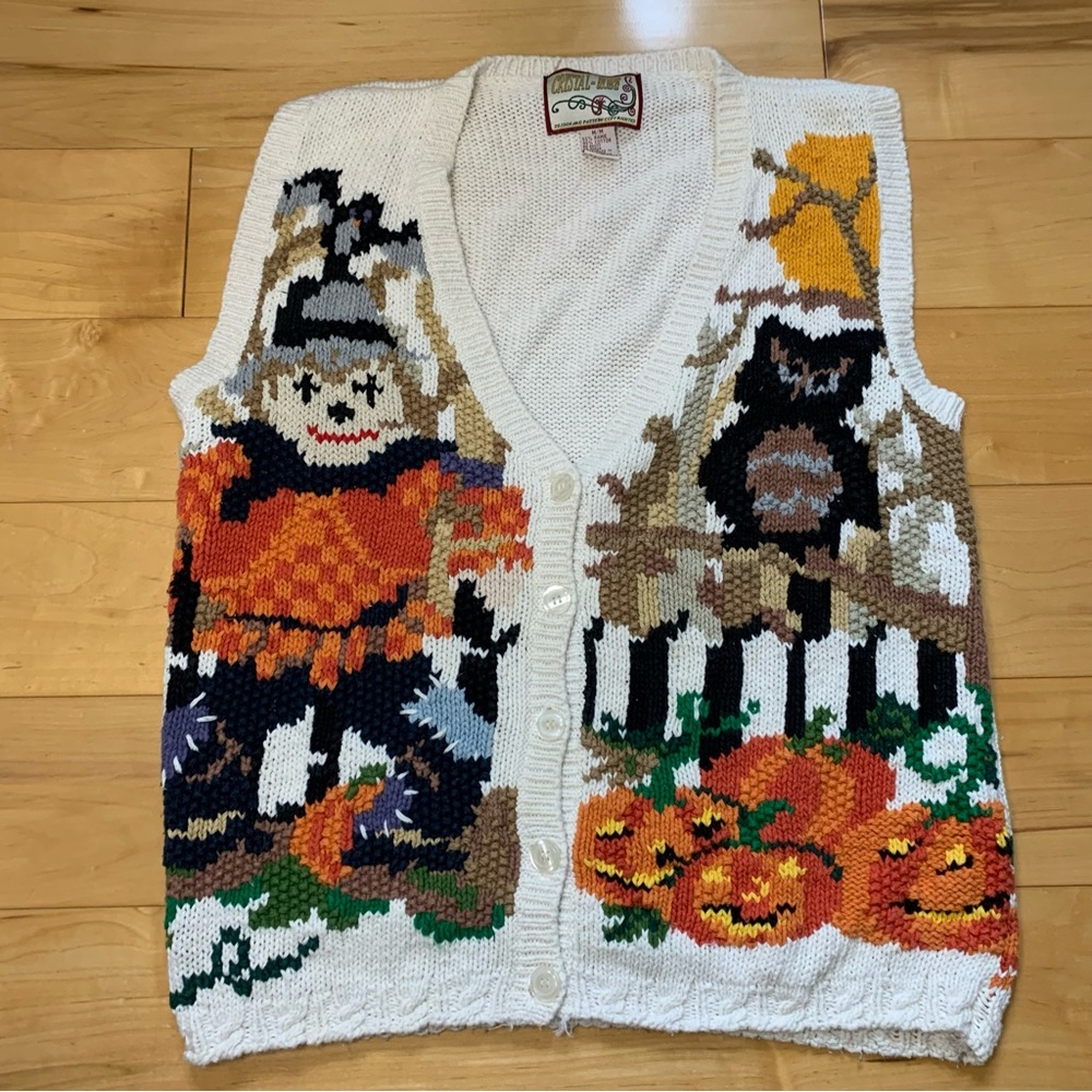 Vintage 90’s Crystal-Kobe Knitted Fall Autumn Halloween Sweater Vest Size Medium